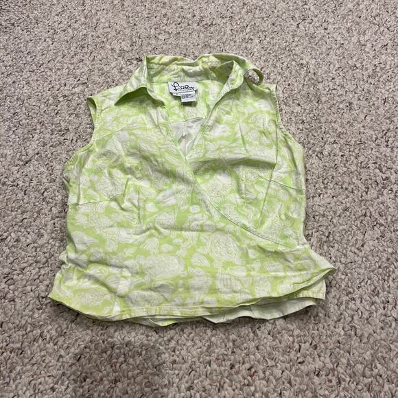 Vintage Lilly Pulitzer Wrap Sleeveless Top Sz 2 Green Sea Creature Resortwear - Picture 1 of 6